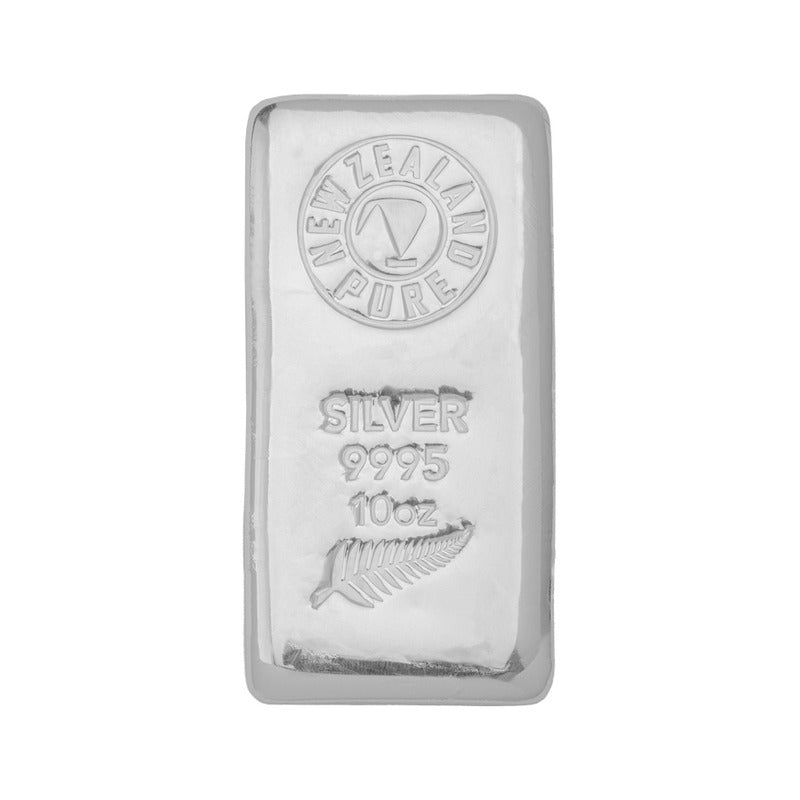 10oz NZ Pure Silver Cast Bullion Bar 99.95%