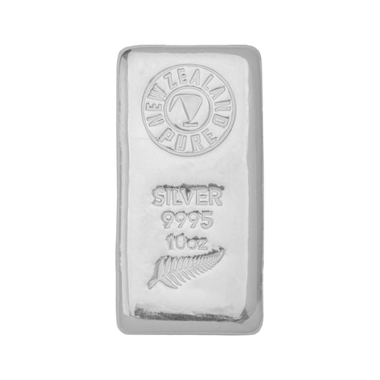 10oz NZ Pure Silver Cast Bullion Bar 99.95%